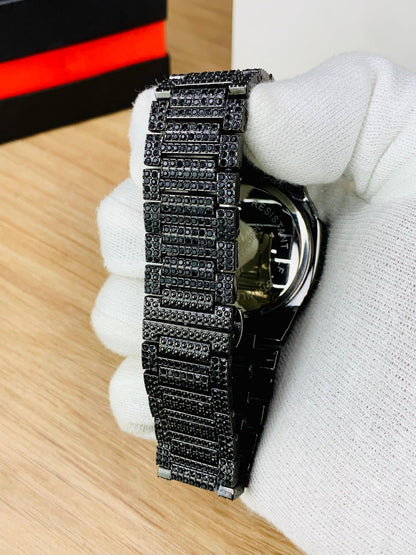 Blacked Iced Out Stainless Steel Chain Watch